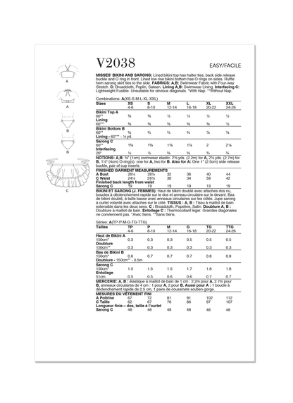 Vogue Patterns V2038 lined bikini top sewing pattern envelope