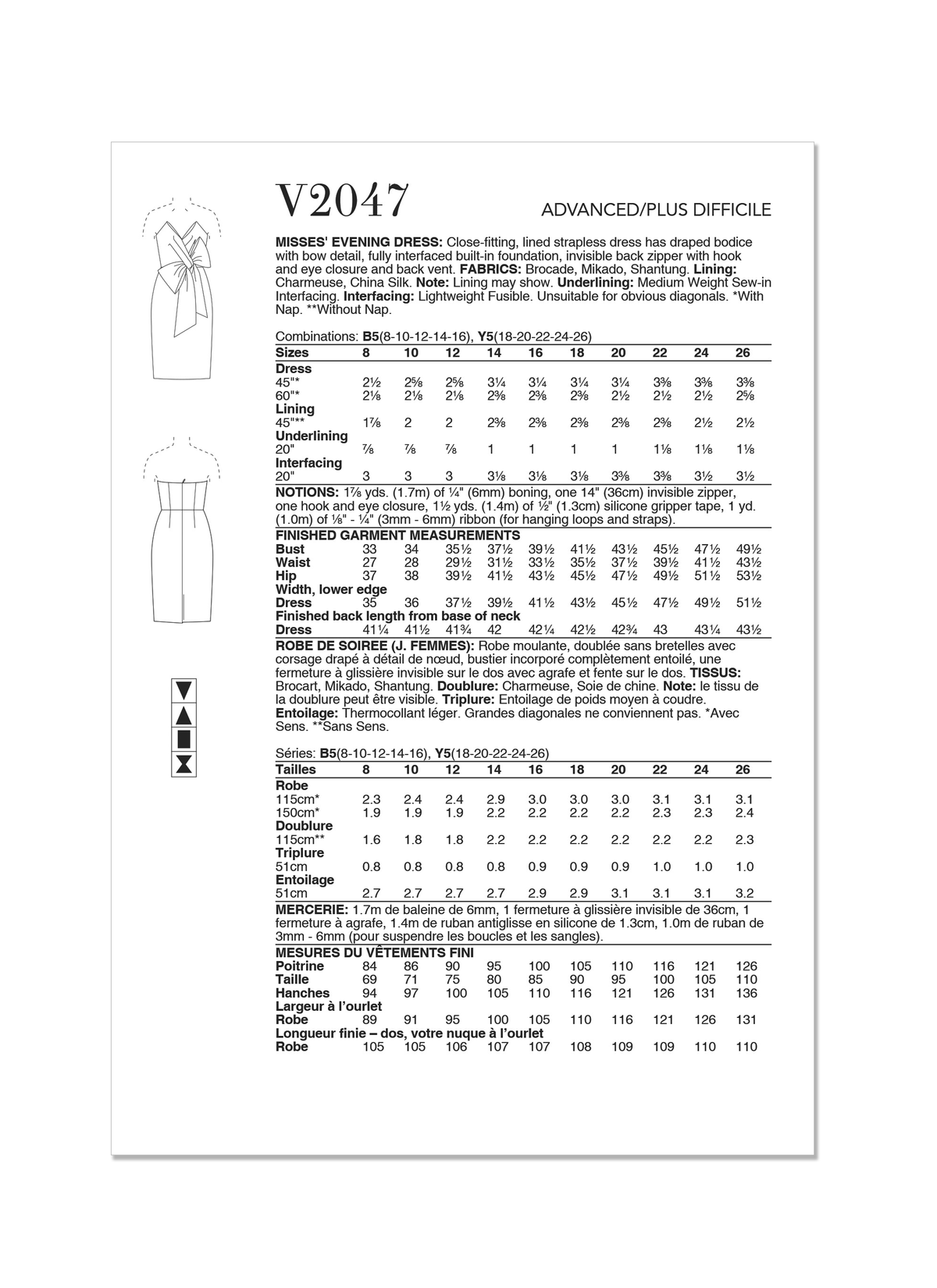 Vogue Patterns V2047 strapless occasion dress sewing pattern envelope