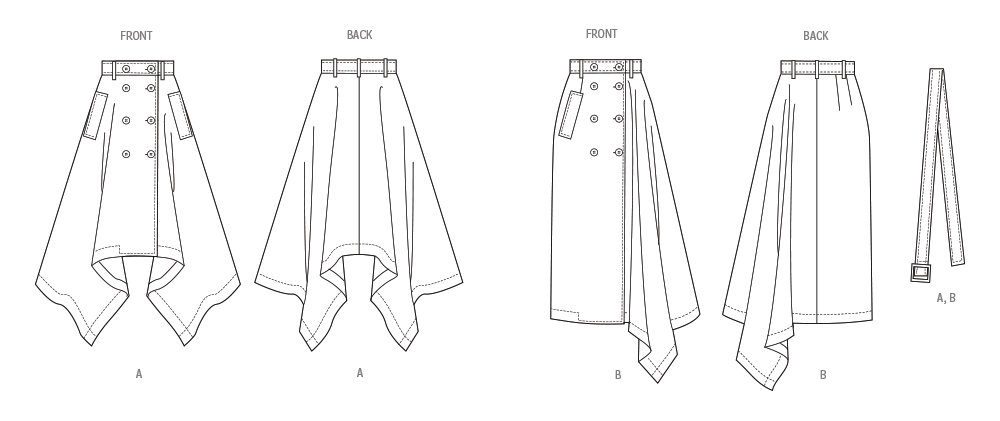 Vogue Patterns V2050 pattern envelope showing a trench-inspired wrap midi skirt