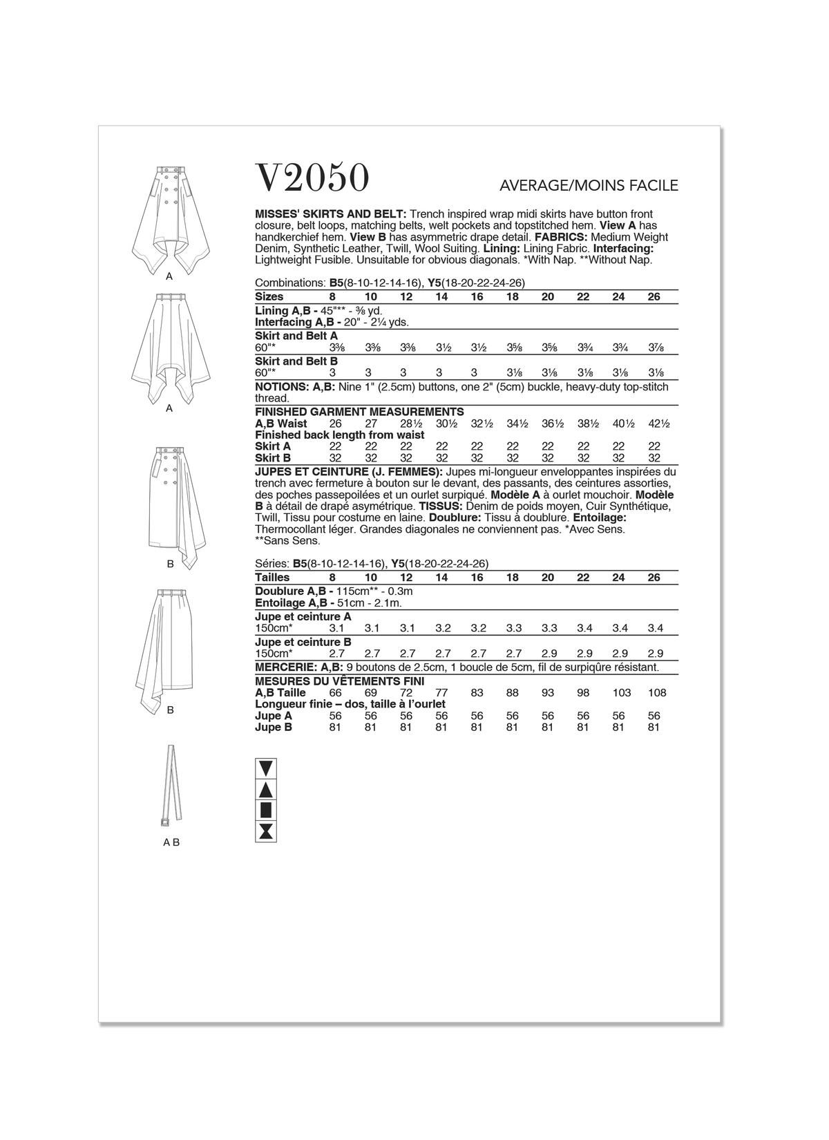 Vogue Patterns V2050 pattern envelope showing a trench-inspired wrap midi skirt