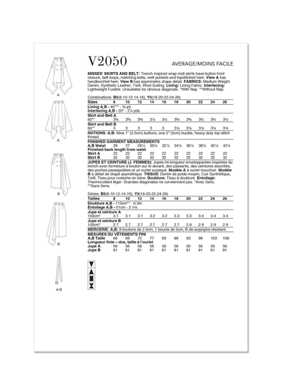Vogue Patterns V2050 pattern envelope showing a trench-inspired wrap midi skirt