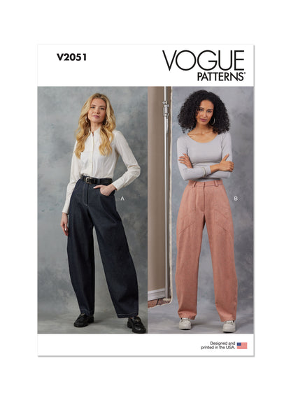 Vogue Patterns V2051 pattern envelope showing high-rise barrel-leg trousers