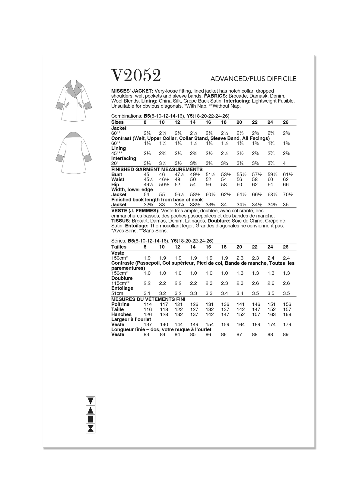 Vogue Patterns V2052 pattern envelope showing a very loose-fitting lined jacket