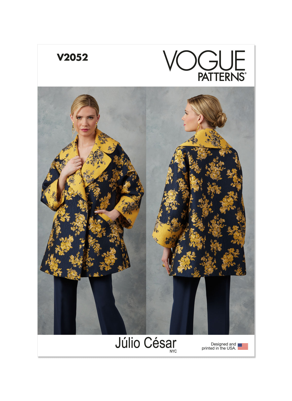 Vogue Patterns V2052 pattern envelope showing a very loose-fitting lined jacket