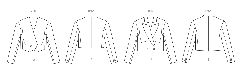 Vogue Patterns V2053 pattern envelope showing a cropped double-breasted jacket