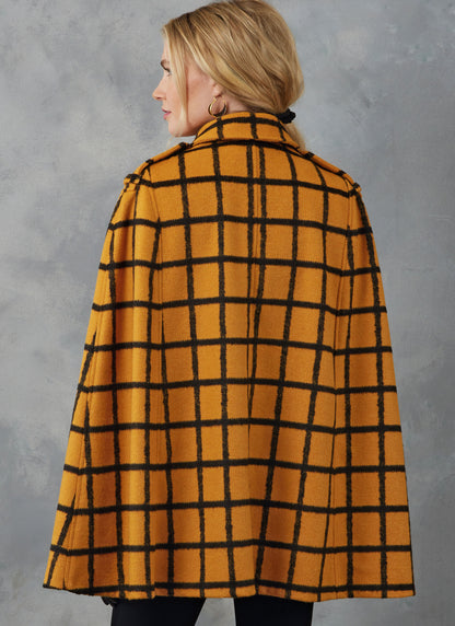 Vogue Patterns V2054 pattern envelope showing an unlined cape