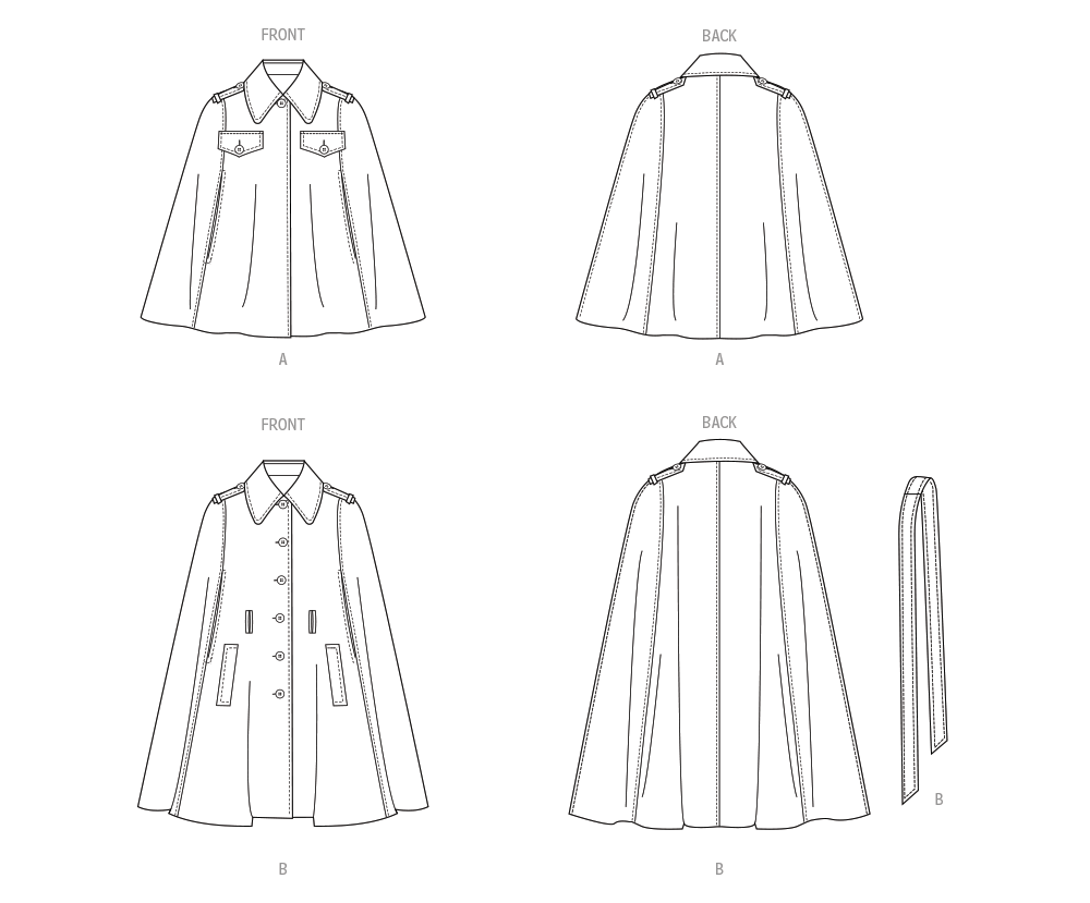 Vogue Patterns V2054 pattern envelope showing an unlined cape