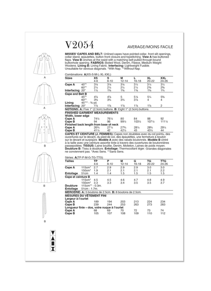 Vogue Patterns V2054 pattern envelope showing an unlined cape
