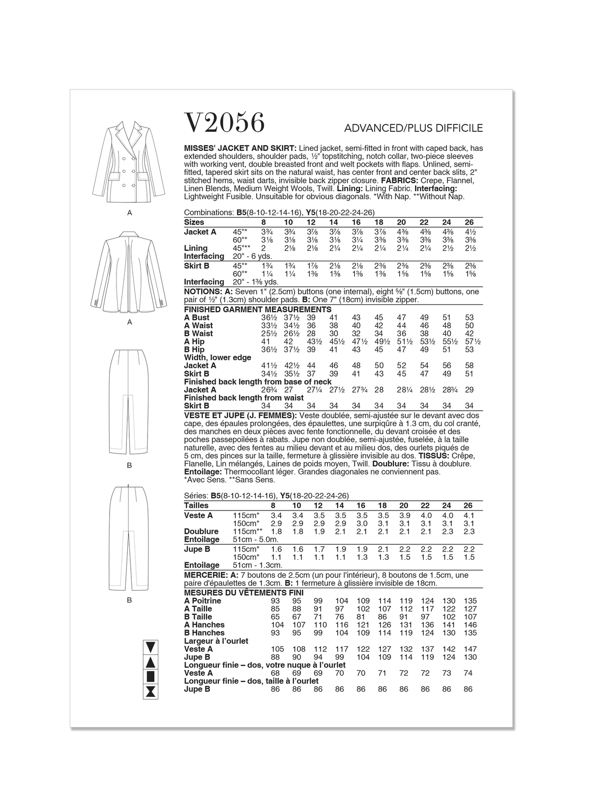 Vogue Patterns V2056 pattern envelope showing a lined jacket with a caped back