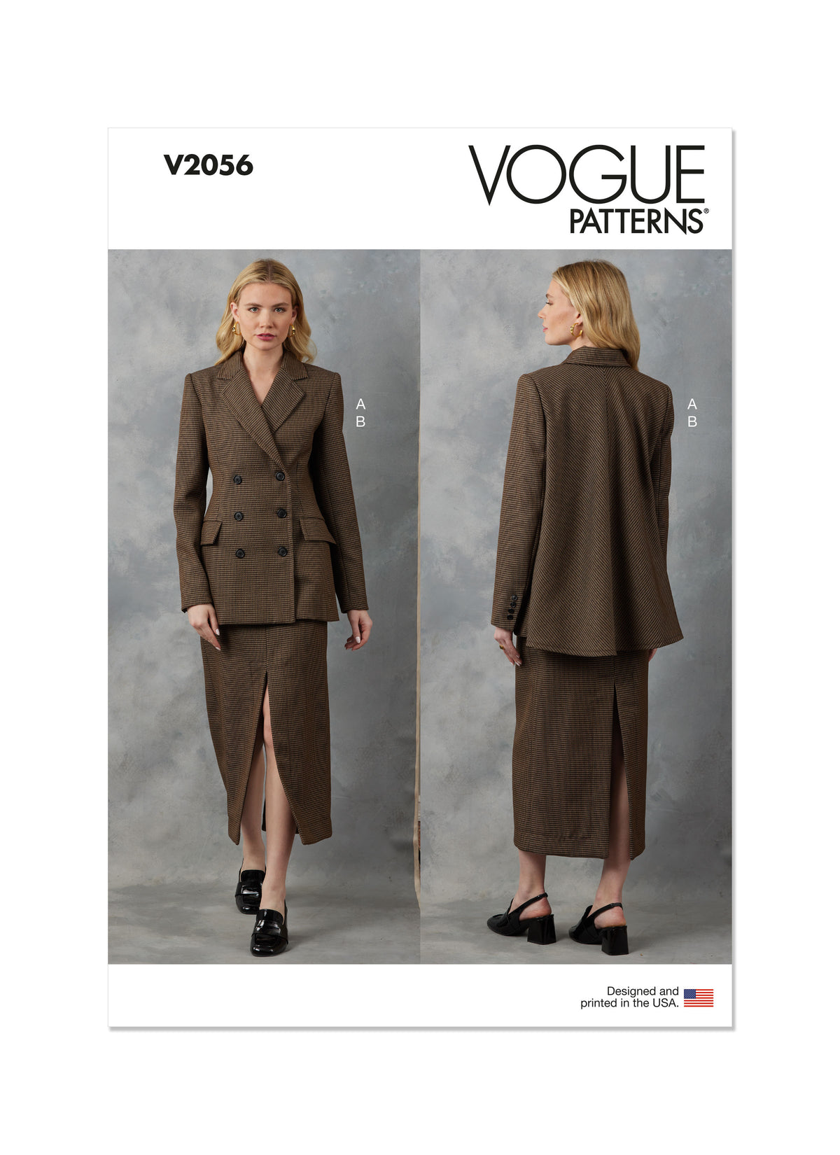 Vogue Patterns V2056 pattern envelope showing a lined jacket with a caped back