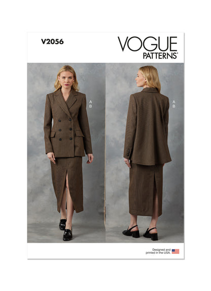 Vogue Patterns V2056 pattern envelope showing a lined jacket with a caped back