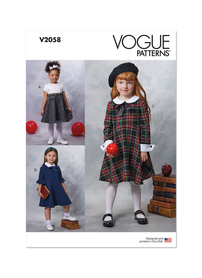 Vogue Patterns V2058 pattern envelope showing a lined girls' dress