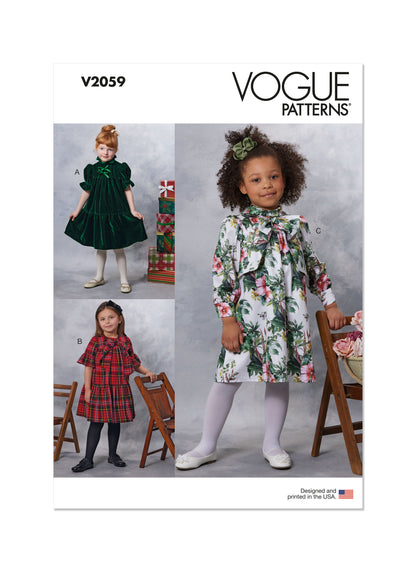Vogue Patterns V2059 pattern envelope showing a lined girls' dress