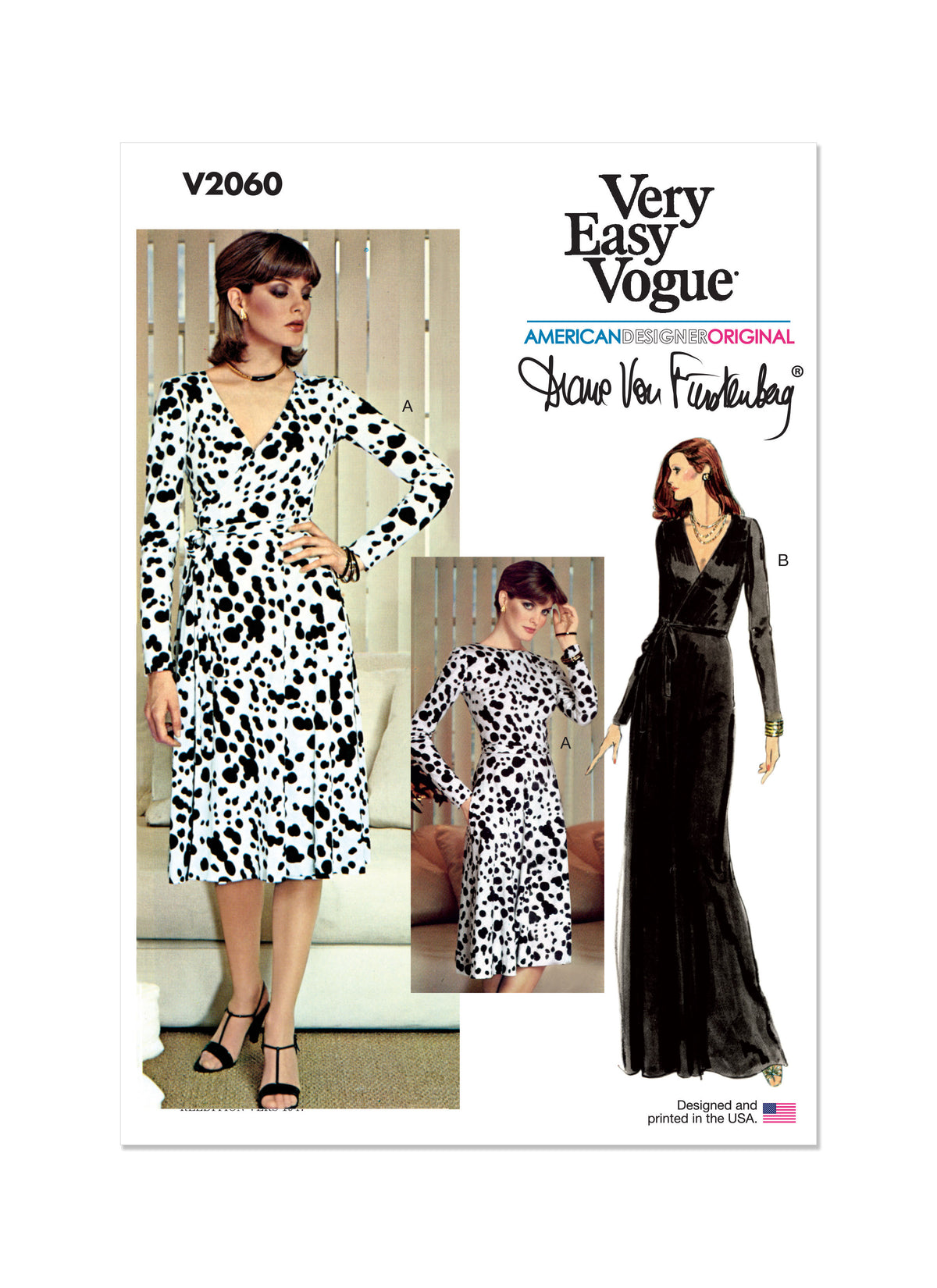 Vogue Patterns V2060 pattern envelope showing a vintage 1970s dress by Diane von Furstenberg