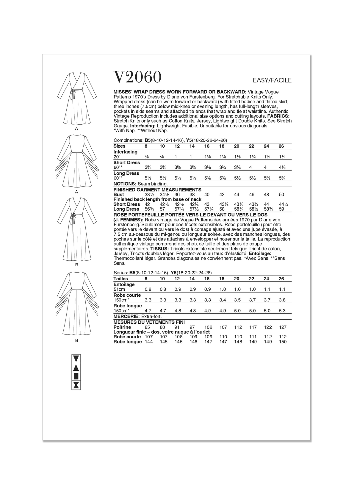 Vogue Patterns V2060 pattern envelope showing a vintage 1970s dress by Diane von Furstenberg