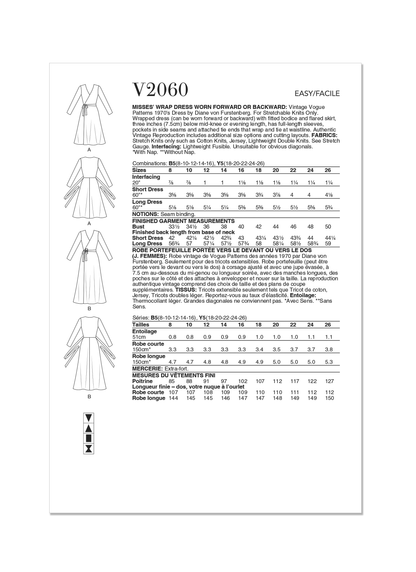 Vogue Patterns V2060 pattern envelope showing a vintage 1970s dress by Diane von Furstenberg