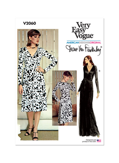 Vogue Patterns V2060 pattern envelope showing a vintage 1970s dress by Diane von Furstenberg