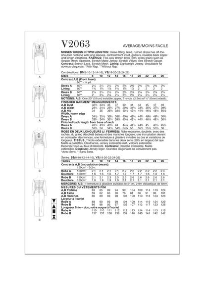 Vogue Patterns V2063 pattern envelope showing a close-fitting lined ruched dress