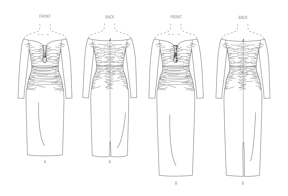Vogue Patterns V2063 pattern envelope showing a close-fitting lined ruched dress