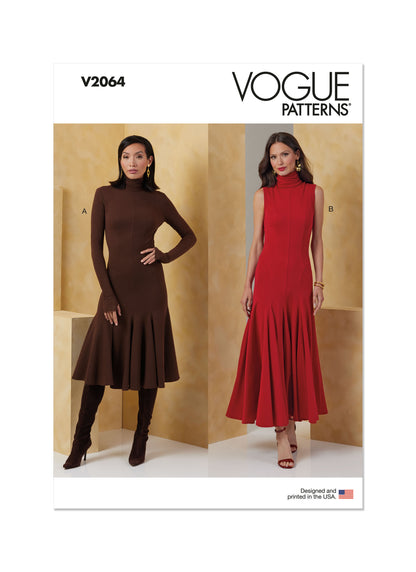 Vogue Patterns V2064 pattern envelope showing a close-fitting dress with trumpet hem