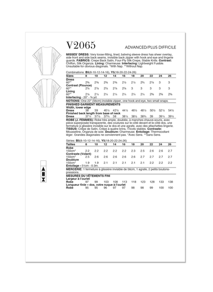 Vogue Patterns V2065 pattern envelope showing a very loose-fitting lined batwing sleeve dress