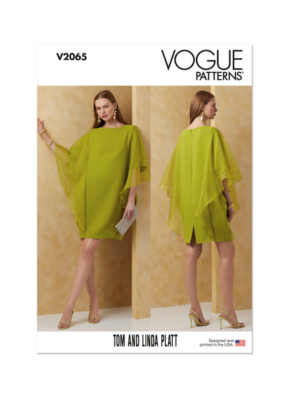 Vogue Patterns V2065 pattern envelope showing a very loose-fitting lined batwing sleeve dress