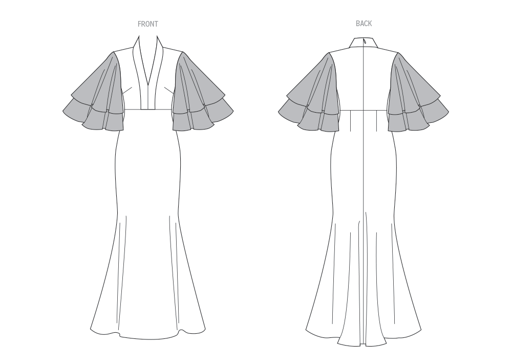 Vogue Patterns V2066 pattern envelope showing a close-fitting lined mermaid hem dress