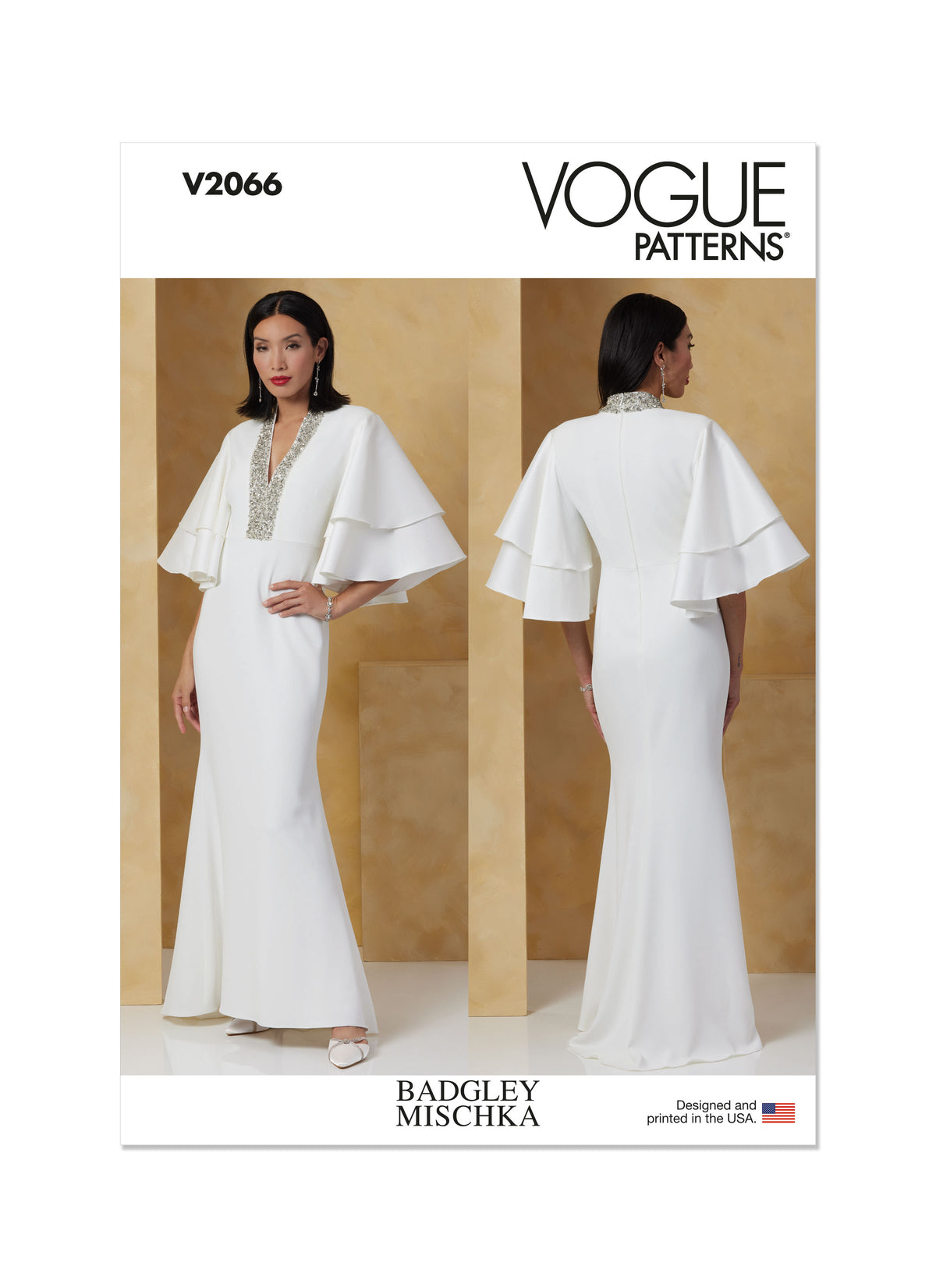Vogue Patterns V2066 pattern envelope showing a close-fitting lined mermaid hem dress