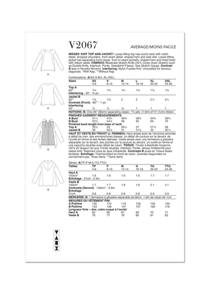 Vogue Patterns V2067 pattern envelope showing a loose-fitting top