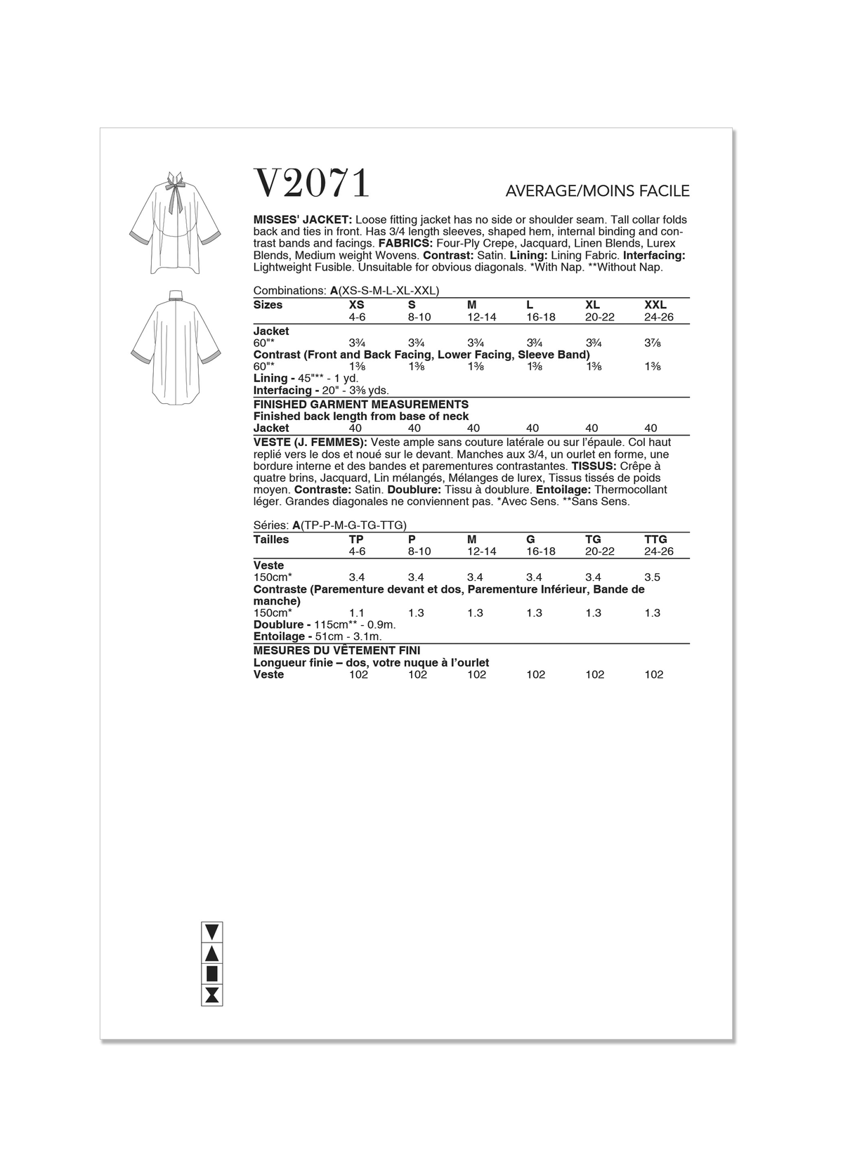 Vogue Patterns V2071 pattern envelope showing the jacket designs