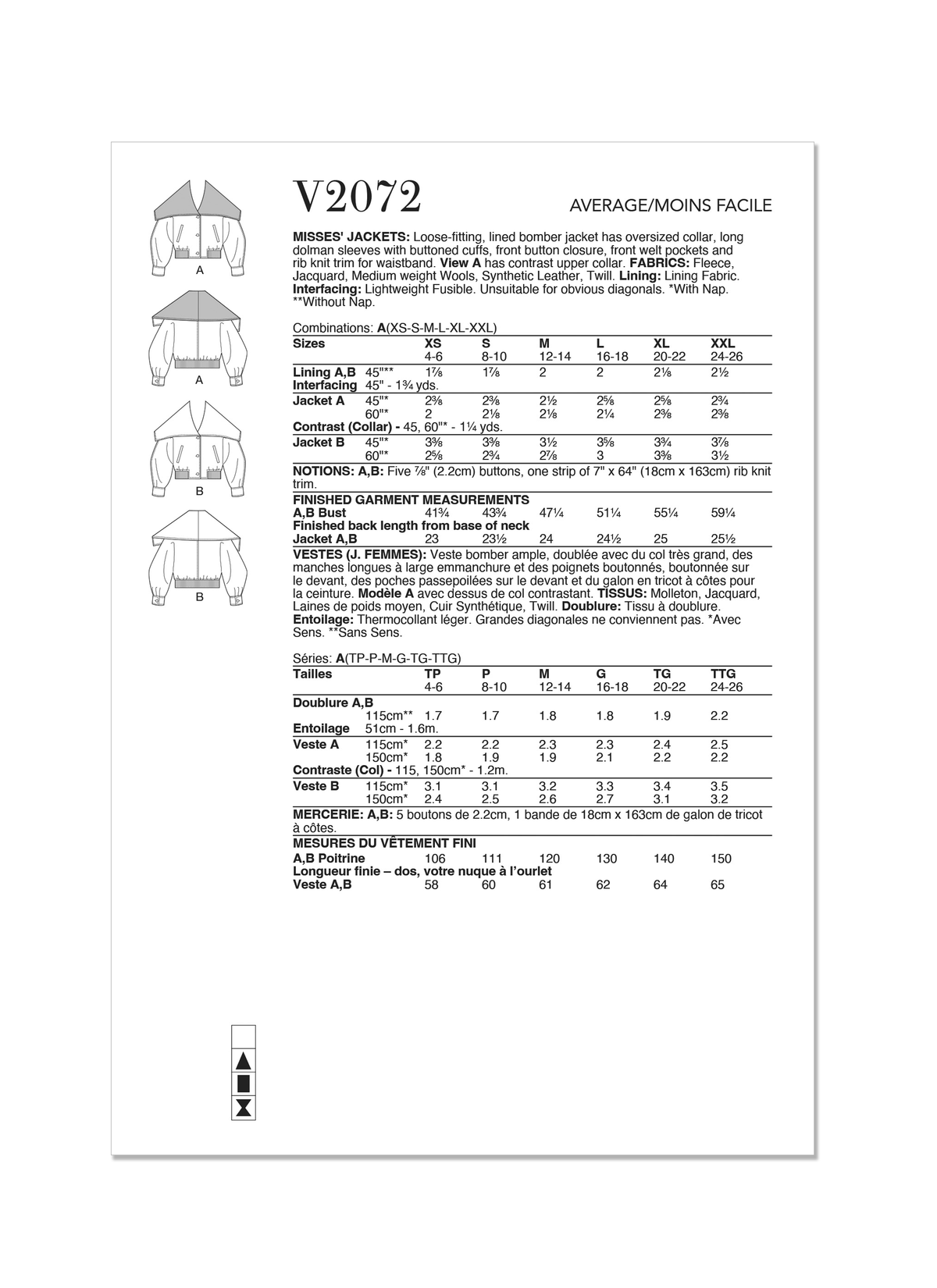 Vogue Patterns V2072 pattern envelope showing the jacket designs