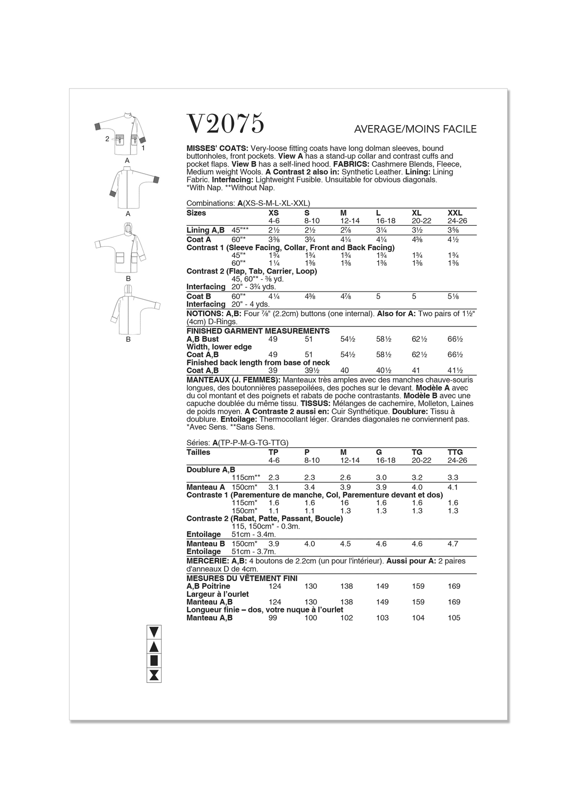 Vogue Patterns V2075 pattern envelope showing the coat designs