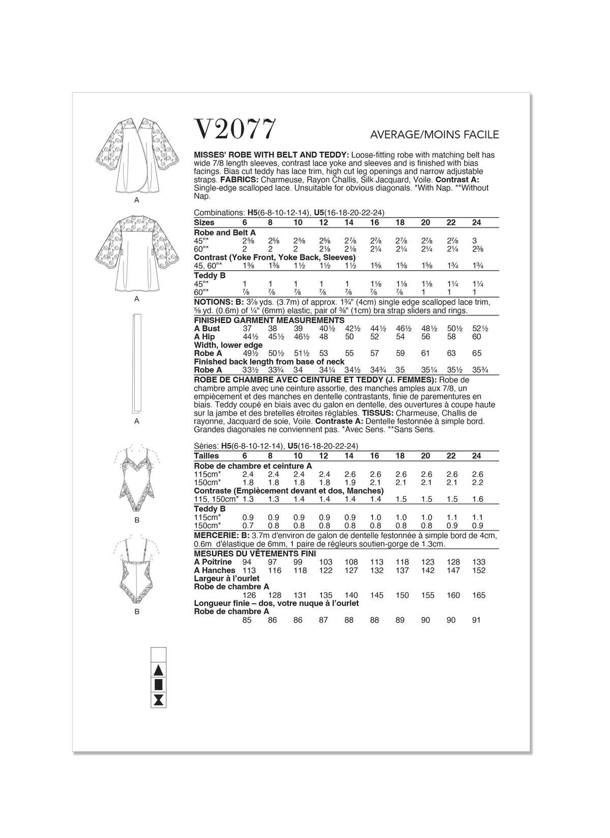 Vogue Patterns V2077 pattern envelope showing the robe designs