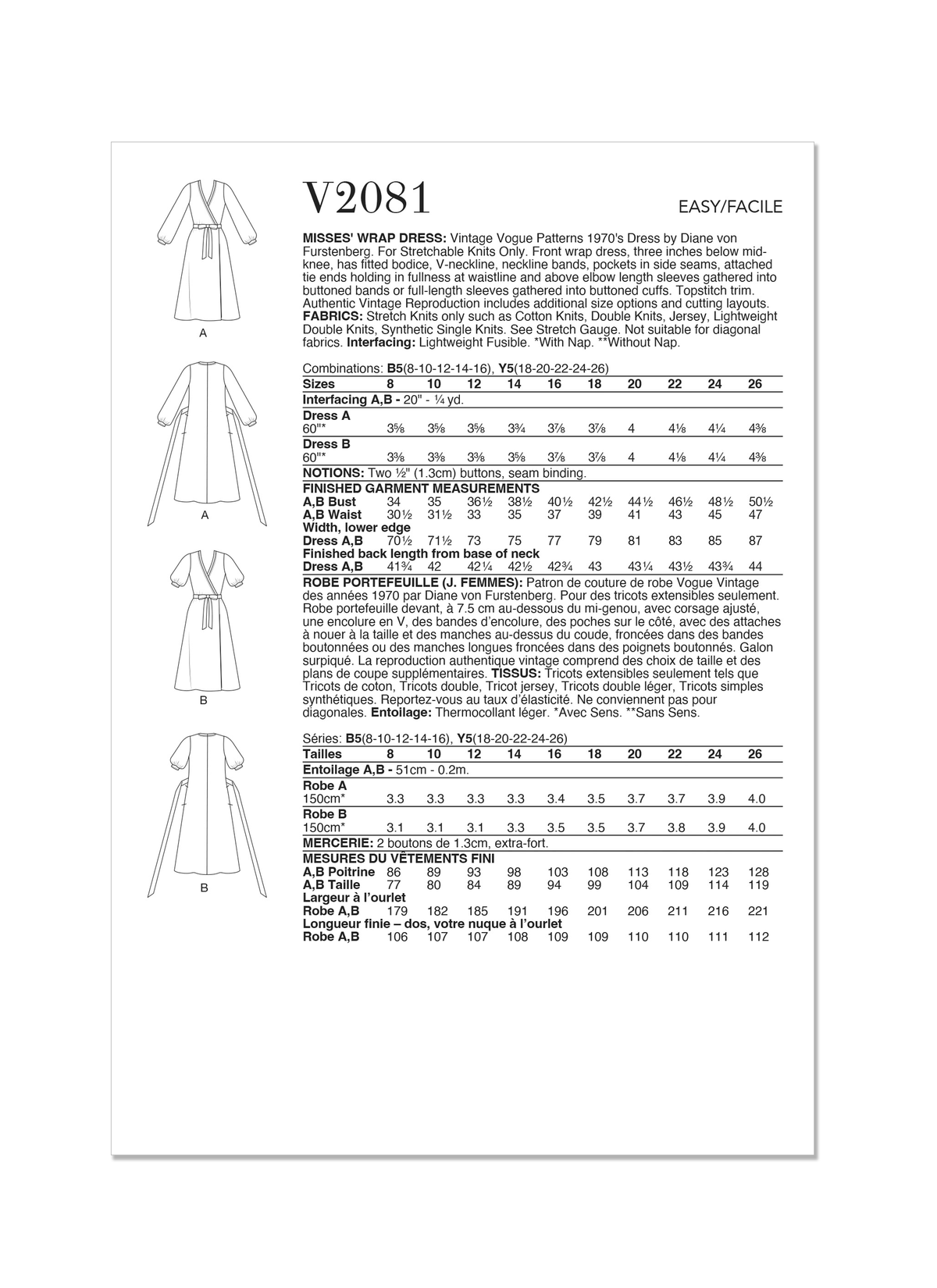 Vogue Patterns V2081 pattern envelope showing the dress designs
