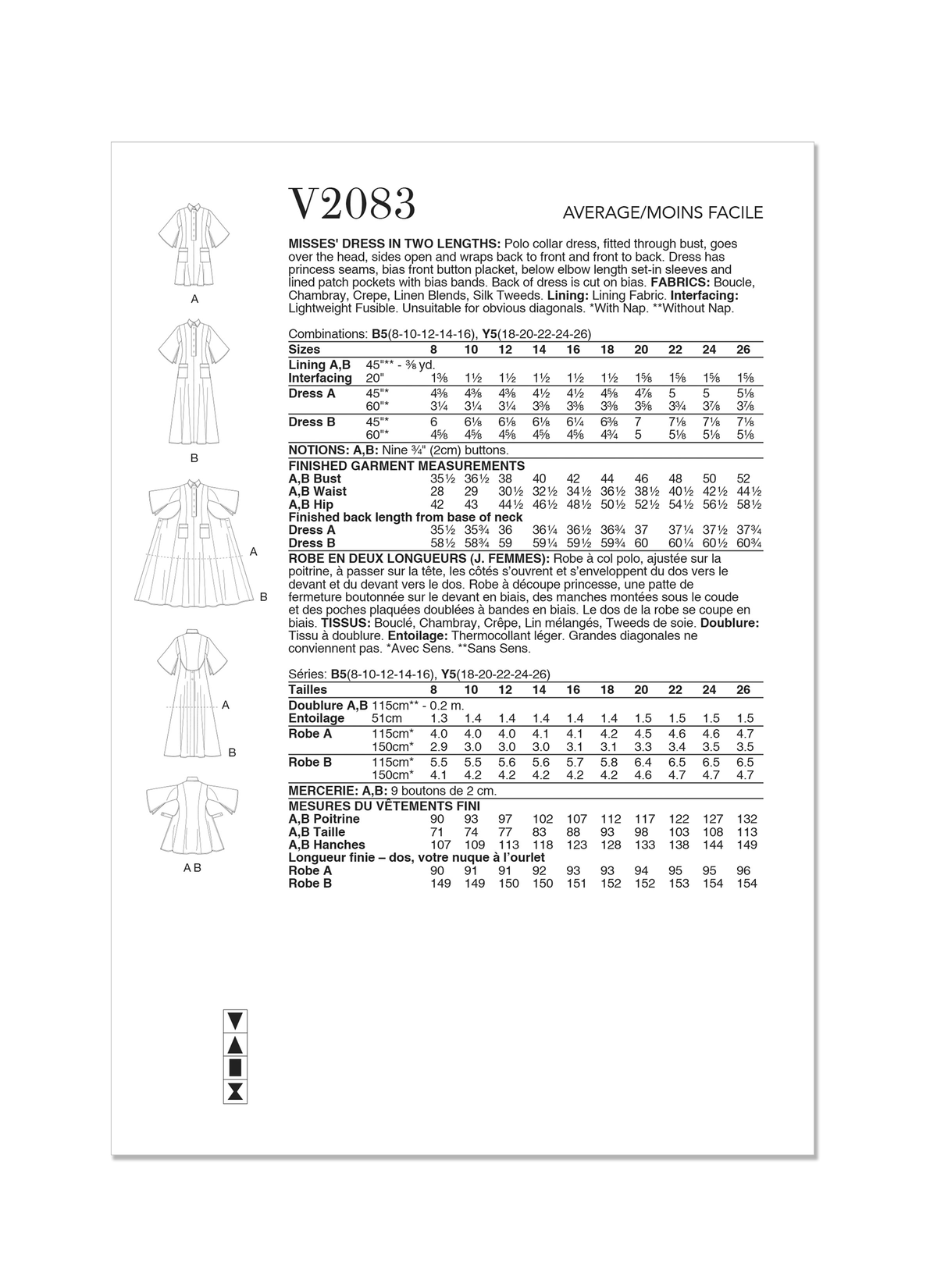 Vogue Patterns V2083 pattern envelope showing the dress designs