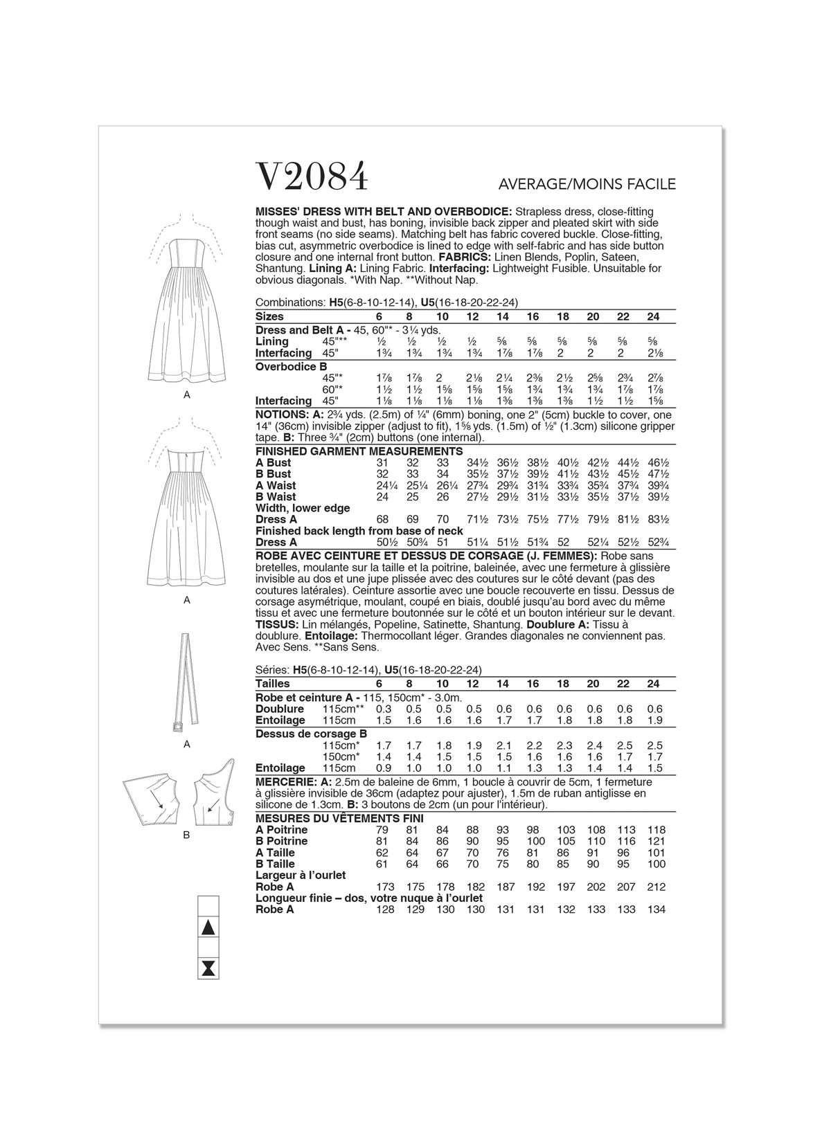 Vogue Patterns V2084 pattern envelope showing the dress designs