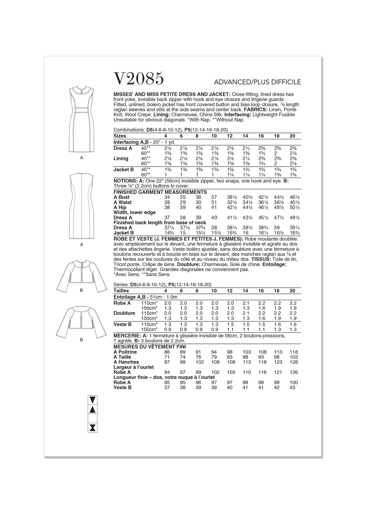 Vogue Patterns V2085 pattern envelope showing the dress designs