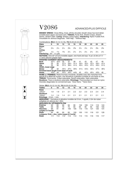 Vogue Patterns V2086 pattern envelope showing the dress designs