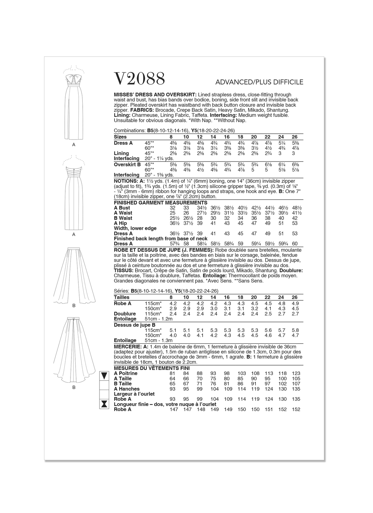Vogue Patterns V2088 pattern envelope showing the occasion dress designs