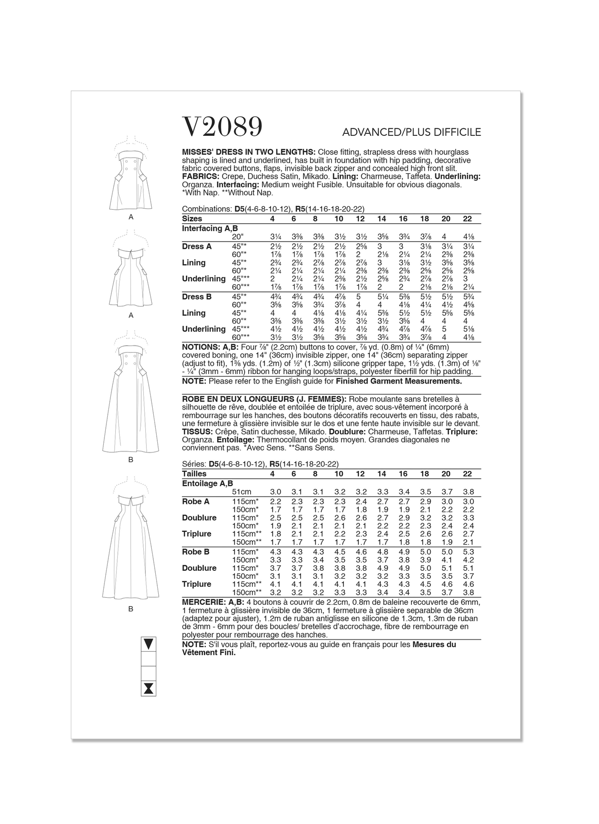 Vogue Patterns V2089 pattern envelope showing the occasion dress designs