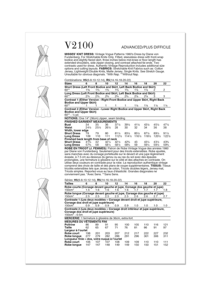 Vogue Patterns V2100 envelope showing the vintage 1980s diane von furstenberg dress designs