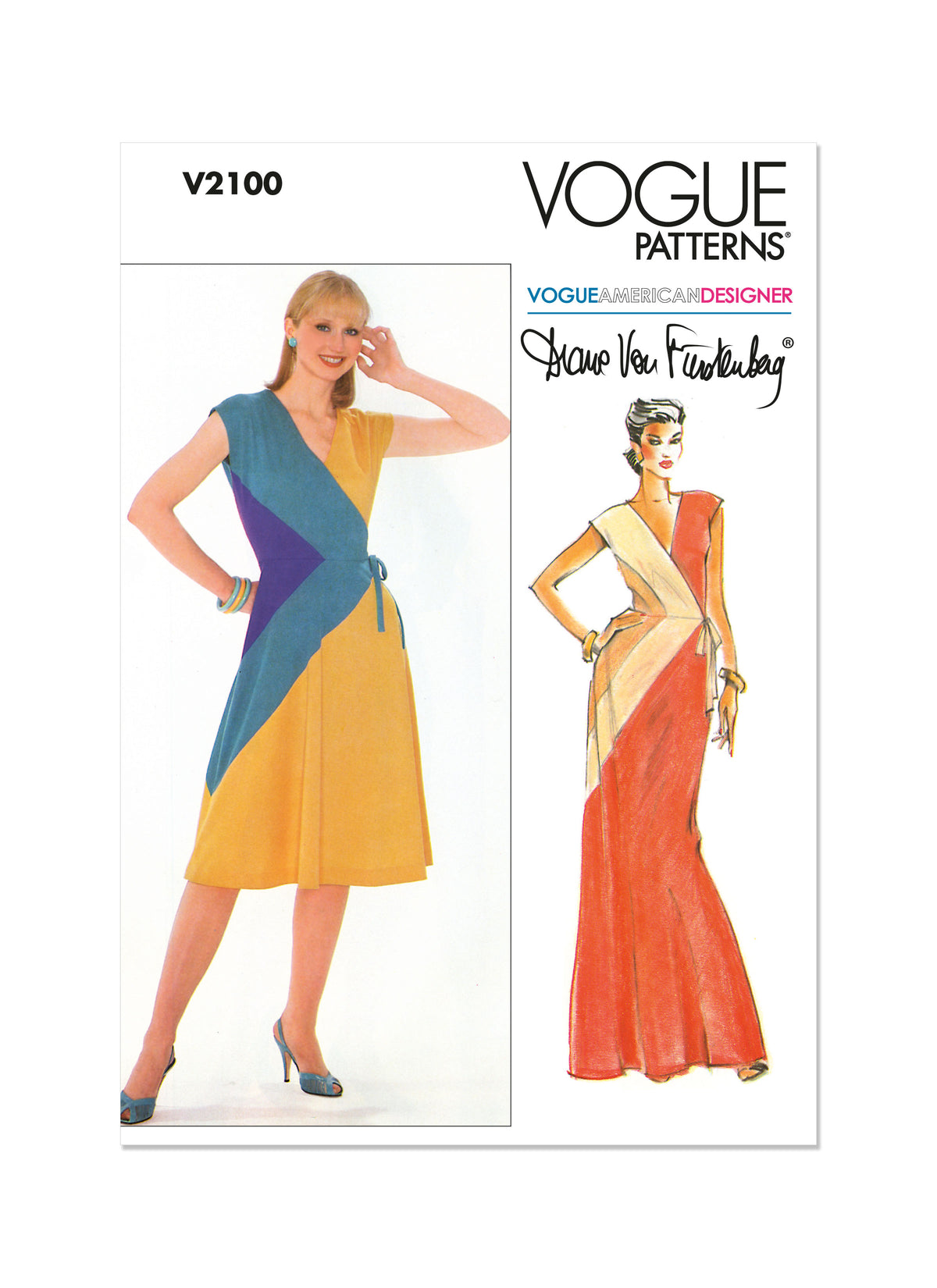 Vogue Patterns V2100 envelope showing the vintage 1980s diane von furstenberg dress designs