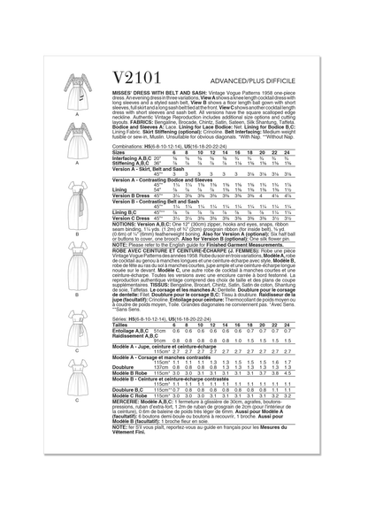 Vogue Patterns V2101 envelope showing the vintage 1958 dress designs