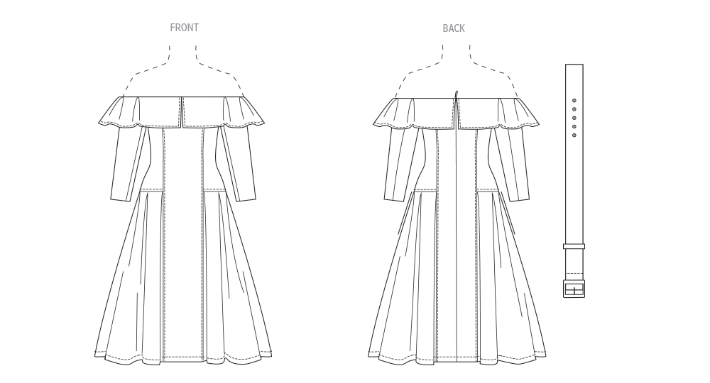 Vogue Patterns V2104 envelope showing the off-the-shoulder midi dress designs