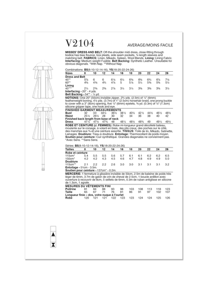 Vogue Patterns V2104 envelope showing the off-the-shoulder midi dress designs