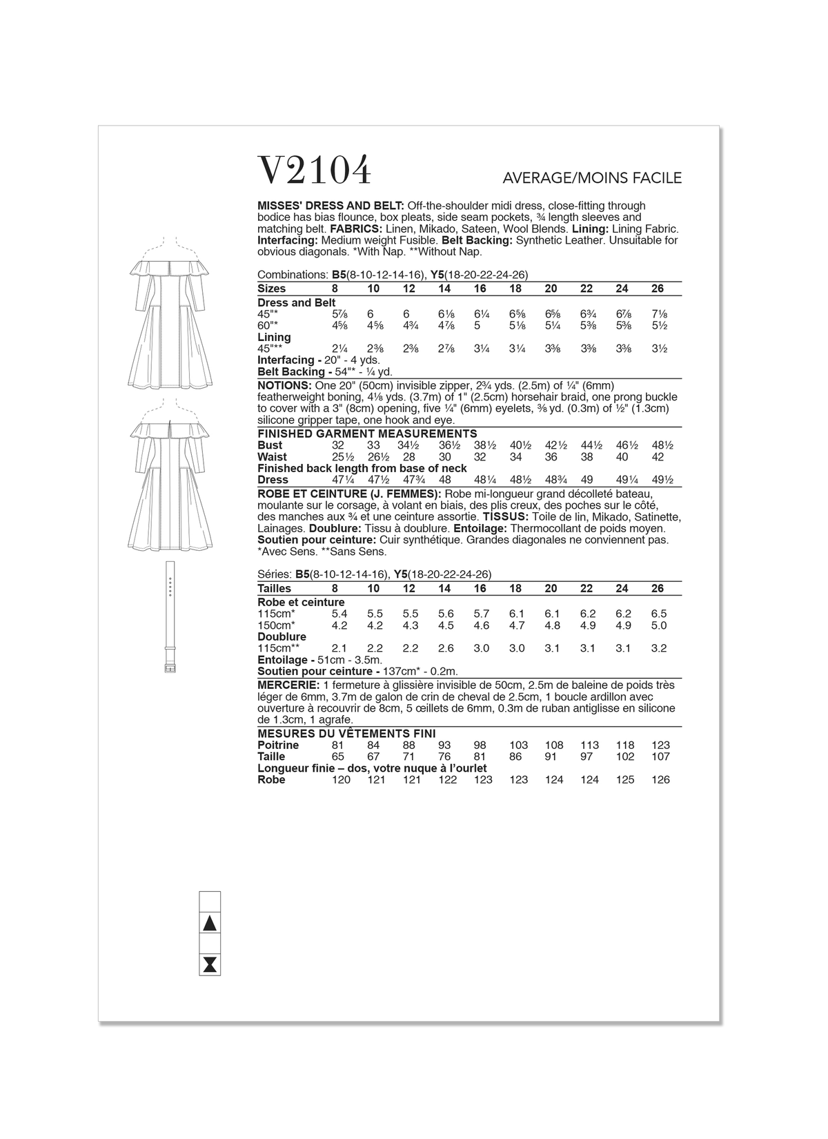 Vogue Patterns V2104 envelope showing the off-the-shoulder midi dress designs