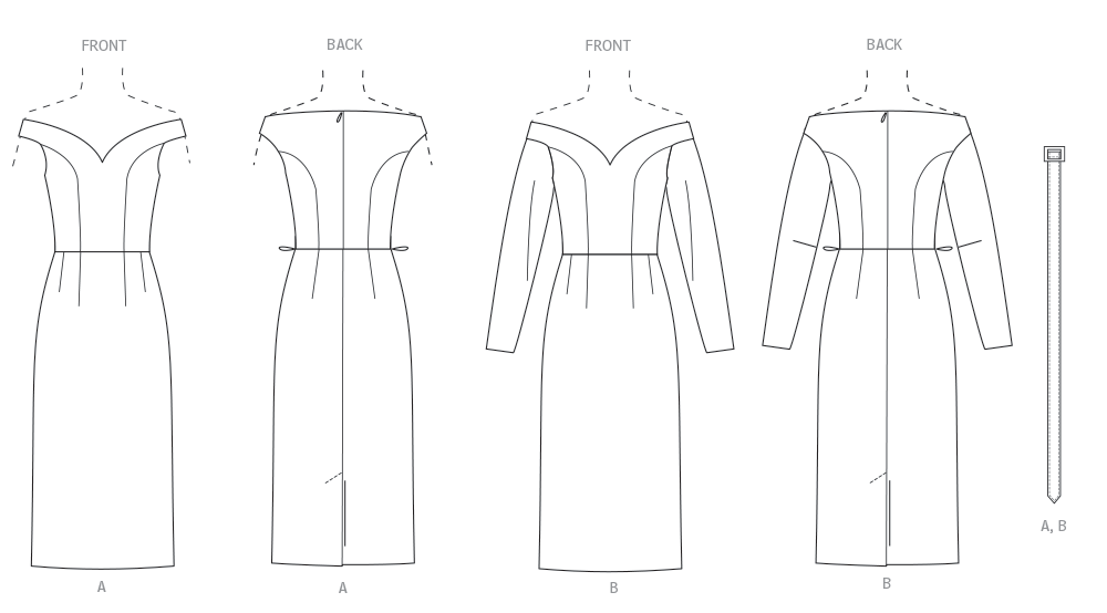 Vogue Patterns V2105 envelope showing the off-the-shoulder sheath dress designs