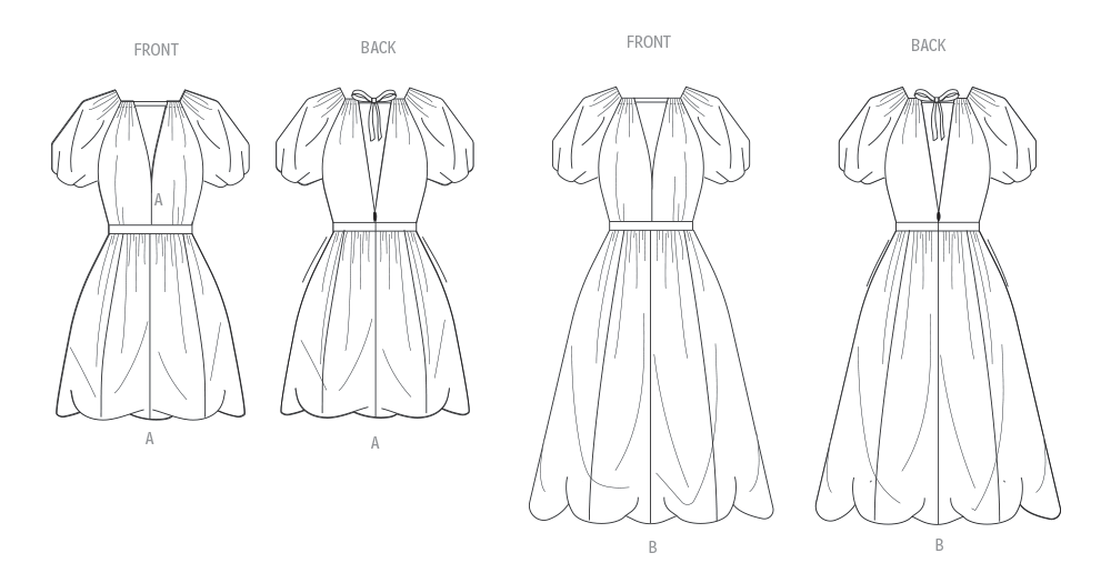 Vogue Patterns V2106 envelope showing the bubble hem dress designs
