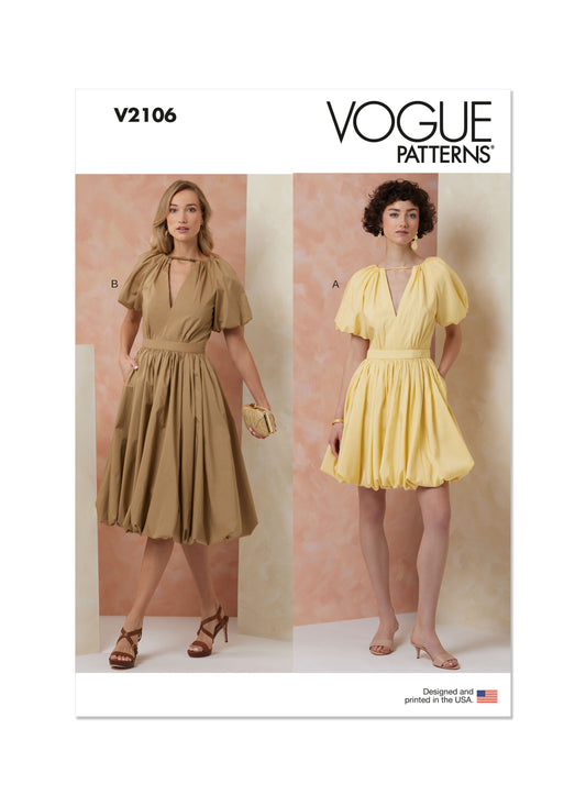 Vogue Patterns V2106 envelope showing the bubble hem dress designs