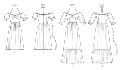 Vogue Patterns V2107 envelope showing the off-the-shoulder ruffle dress designs